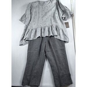 BAD‎ LITTLE COUNTRY GIRL Boho Lagenlook Oversized Linen Tunic Top & Capris L NWT